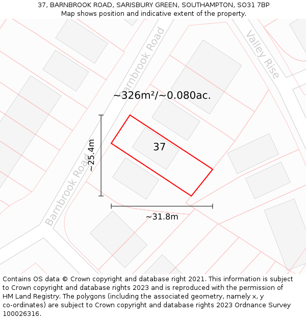 37, BARNBROOK ROAD, SARISBURY GREEN, SOUTHAMPTON, SO31 7BP: Plot and title map