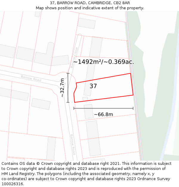 37, BARROW ROAD, CAMBRIDGE, CB2 8AR: Plot and title map