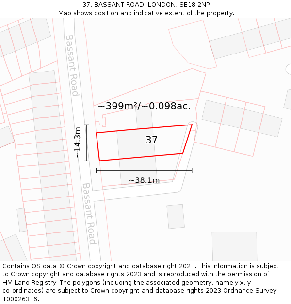 37, BASSANT ROAD, LONDON, SE18 2NP: Plot and title map