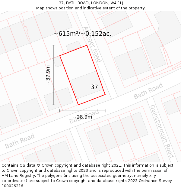 37, BATH ROAD, LONDON, W4 1LJ: Plot and title map