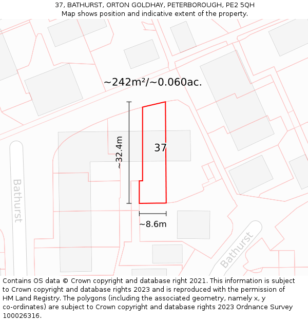 37, BATHURST, ORTON GOLDHAY, PETERBOROUGH, PE2 5QH: Plot and title map