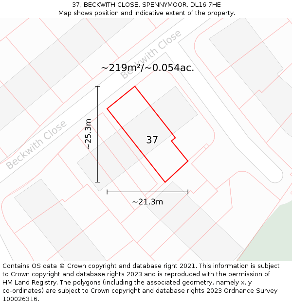 37, BECKWITH CLOSE, SPENNYMOOR, DL16 7HE: Plot and title map
