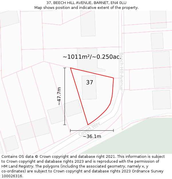 37, BEECH HILL AVENUE, BARNET, EN4 0LU: Plot and title map