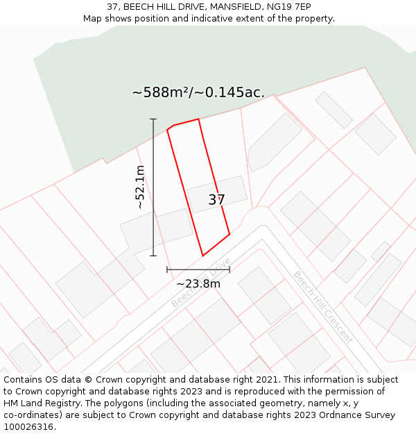 37, BEECH HILL DRIVE, MANSFIELD, NG19 7EP: Plot and title map