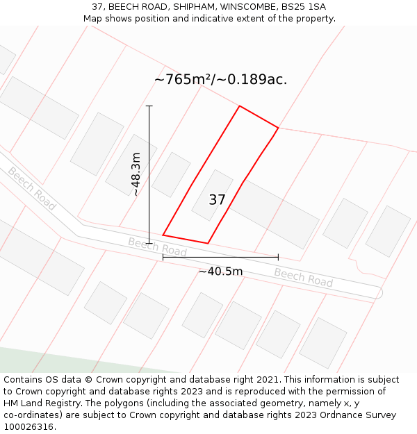 37, BEECH ROAD, SHIPHAM, WINSCOMBE, BS25 1SA: Plot and title map