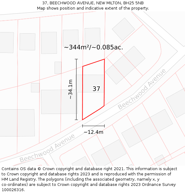 37, BEECHWOOD AVENUE, NEW MILTON, BH25 5NB: Plot and title map