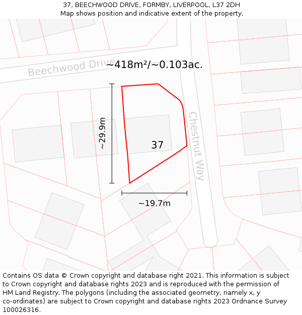 37, BEECHWOOD DRIVE, FORMBY, LIVERPOOL, L37 2DH: Plot and title map