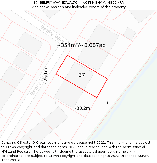 37, BELFRY WAY, EDWALTON, NOTTINGHAM, NG12 4FA: Plot and title map