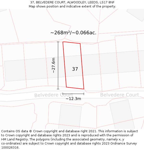 37, BELVEDERE COURT, ALWOODLEY, LEEDS, LS17 8NF: Plot and title map