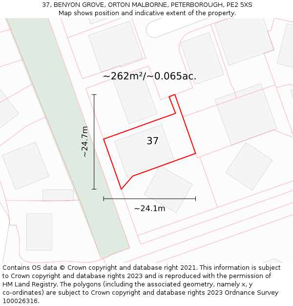 37, BENYON GROVE, ORTON MALBORNE, PETERBOROUGH, PE2 5XS: Plot and title map