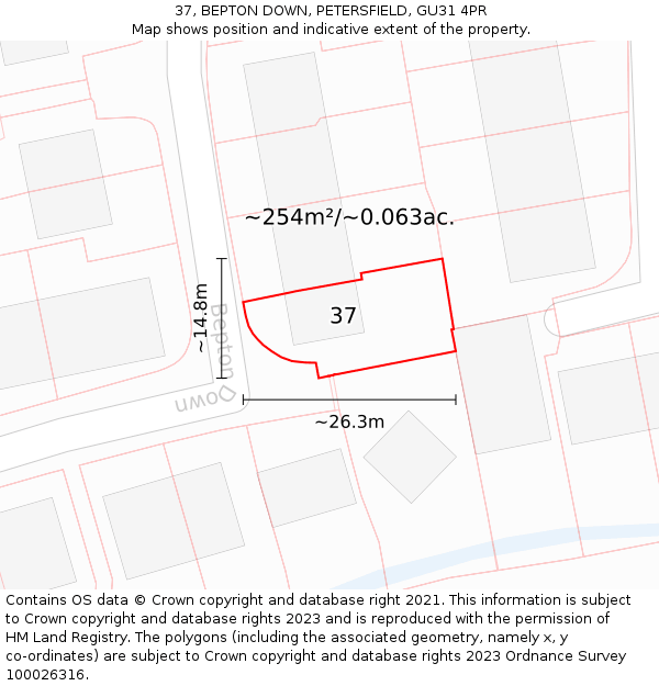 37, BEPTON DOWN, PETERSFIELD, GU31 4PR: Plot and title map