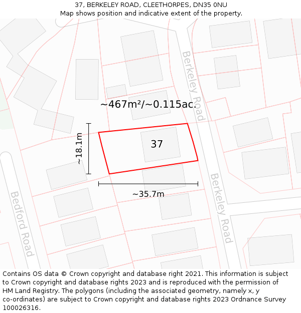 37, BERKELEY ROAD, CLEETHORPES, DN35 0NU: Plot and title map