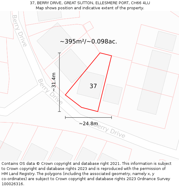 37, BERRY DRIVE, GREAT SUTTON, ELLESMERE PORT, CH66 4LU: Plot and title map