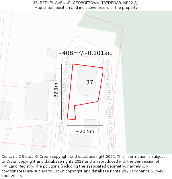 37, BETHEL AVENUE, GEORGETOWN, TREDEGAR, NP22 3JL: Plot and title map