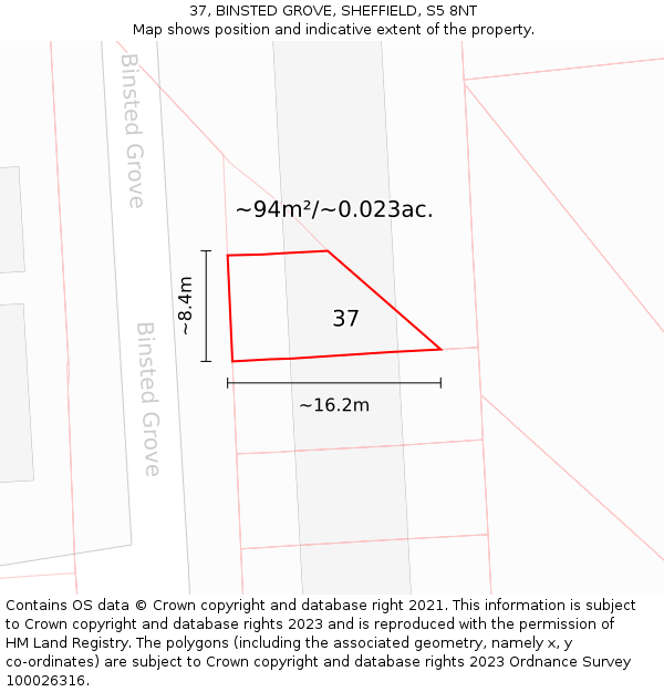 37, BINSTED GROVE, SHEFFIELD, S5 8NT: Plot and title map