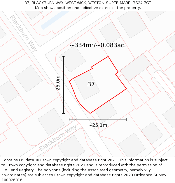 37, BLACKBURN WAY, WEST WICK, WESTON-SUPER-MARE, BS24 7GT: Plot and title map