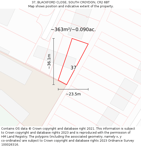 37, BLACKFORD CLOSE, SOUTH CROYDON, CR2 6BT: Plot and title map