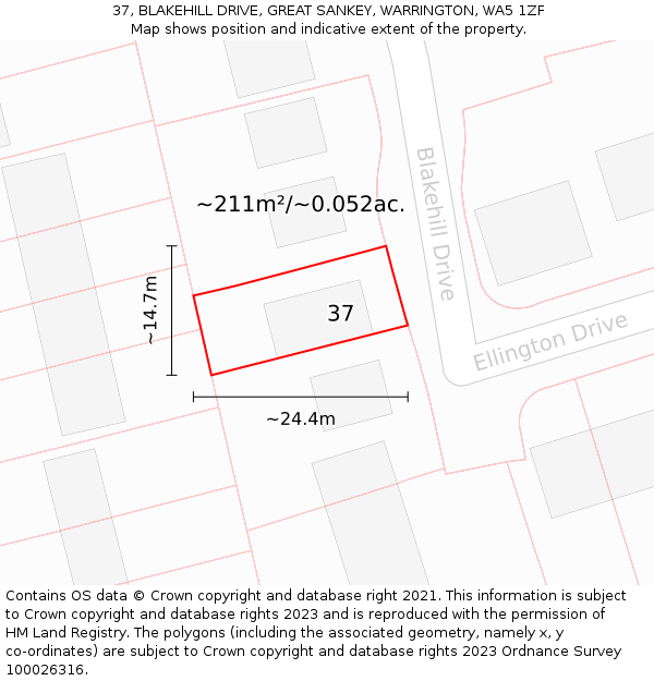 37, BLAKEHILL DRIVE, GREAT SANKEY, WARRINGTON, WA5 1ZF: Plot and title map