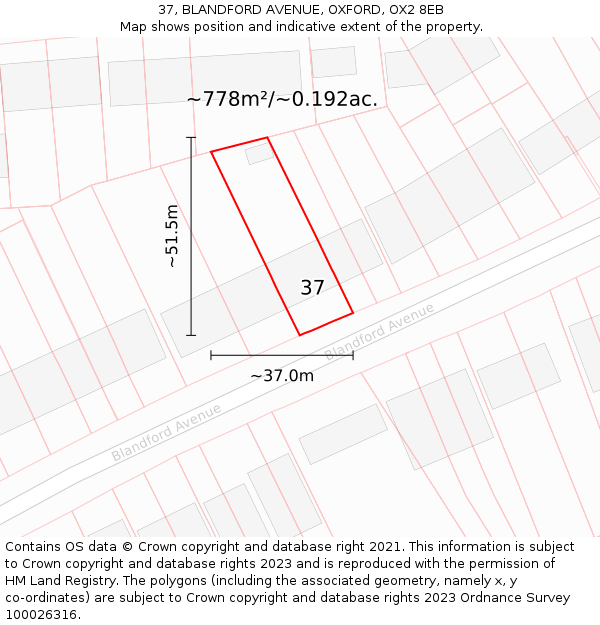 37, BLANDFORD AVENUE, OXFORD, OX2 8EB: Plot and title map