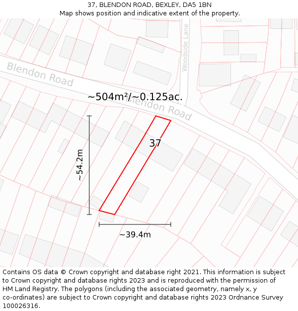 37, BLENDON ROAD, BEXLEY, DA5 1BN: Plot and title map