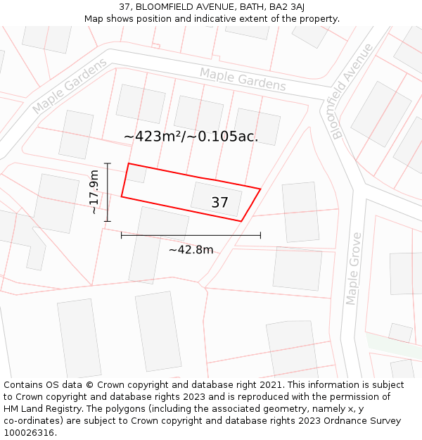 37, BLOOMFIELD AVENUE, BATH, BA2 3AJ: Plot and title map