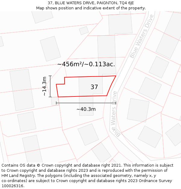 37, BLUE WATERS DRIVE, PAIGNTON, TQ4 6JE: Plot and title map