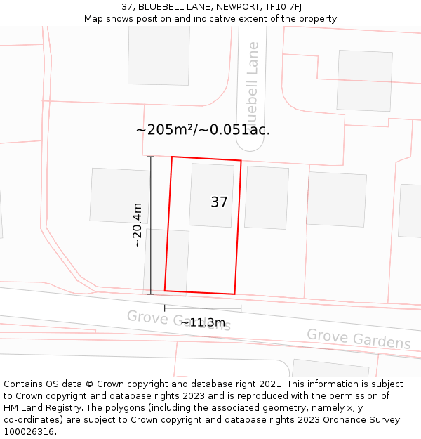 37, BLUEBELL LANE, NEWPORT, TF10 7FJ: Plot and title map