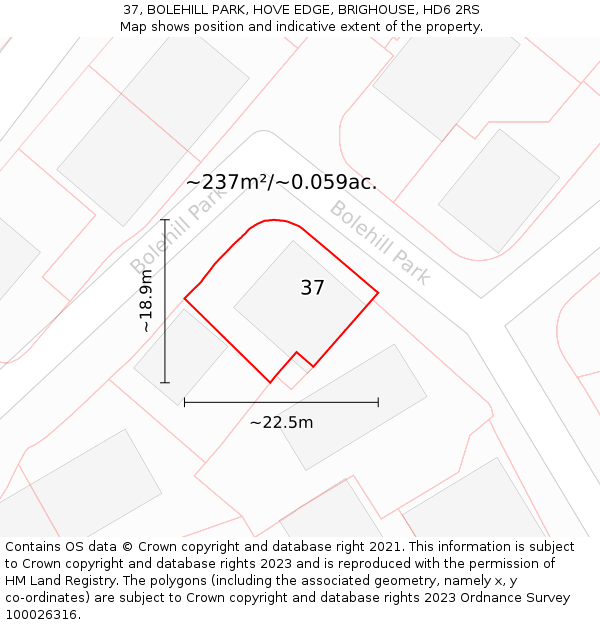 37, BOLEHILL PARK, HOVE EDGE, BRIGHOUSE, HD6 2RS: Plot and title map