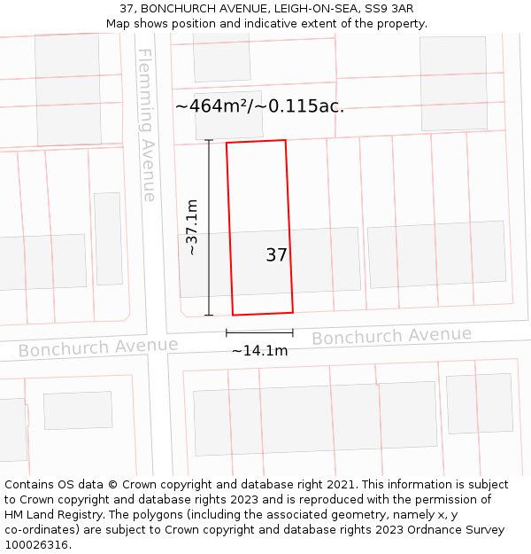 37, BONCHURCH AVENUE, LEIGH-ON-SEA, SS9 3AR: Plot and title map