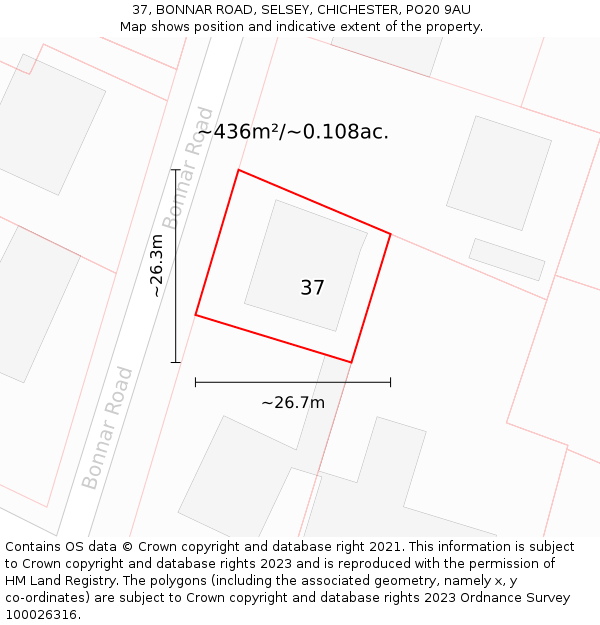 37, BONNAR ROAD, SELSEY, CHICHESTER, PO20 9AU: Plot and title map