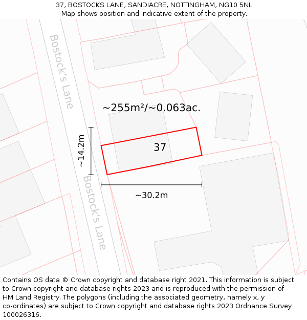 37, BOSTOCKS LANE, SANDIACRE, NOTTINGHAM, NG10 5NL: Plot and title map