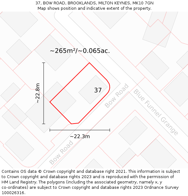 37, BOW ROAD, BROOKLANDS, MILTON KEYNES, MK10 7GN: Plot and title map