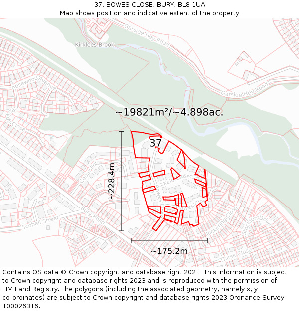 37, BOWES CLOSE, BURY, BL8 1UA: Plot and title map