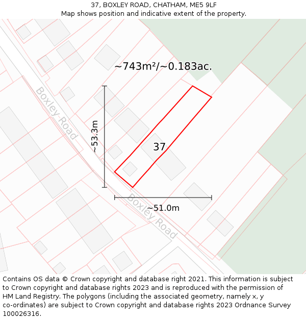 37, BOXLEY ROAD, CHATHAM, ME5 9LF: Plot and title map