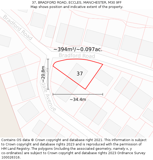 37, BRADFORD ROAD, ECCLES, MANCHESTER, M30 9FF: Plot and title map