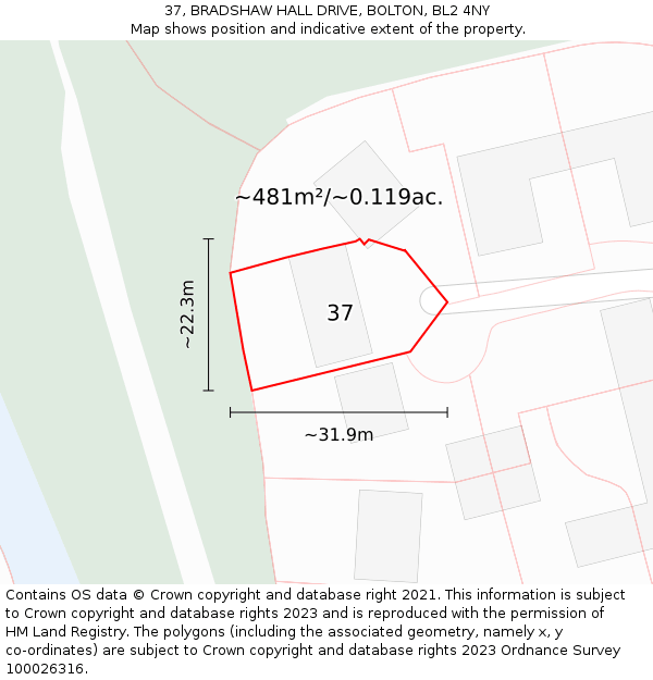 37, BRADSHAW HALL DRIVE, BOLTON, BL2 4NY: Plot and title map