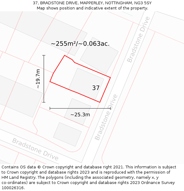 37, BRADSTONE DRIVE, MAPPERLEY, NOTTINGHAM, NG3 5SY: Plot and title map