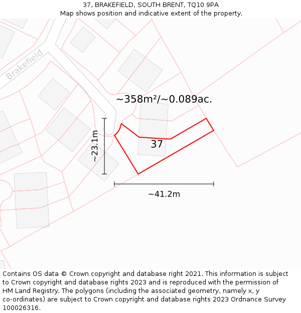 37, BRAKEFIELD, SOUTH BRENT, TQ10 9PA: Plot and title map