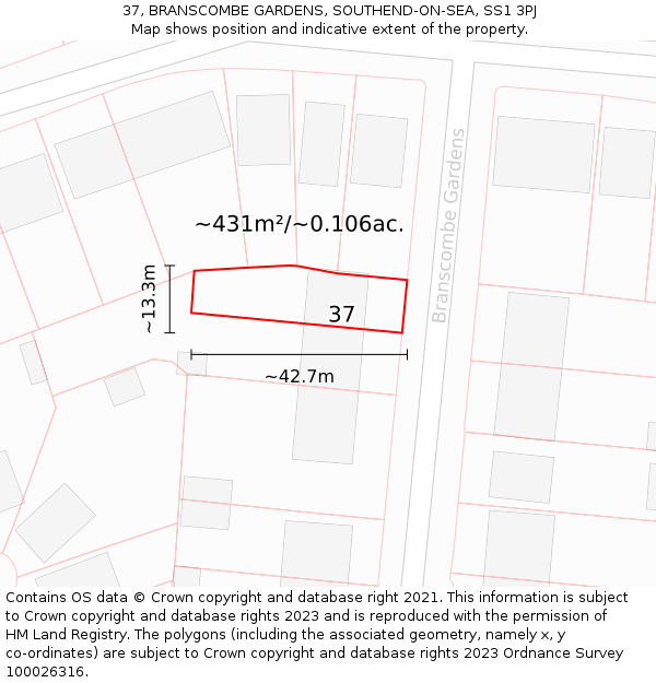 37, BRANSCOMBE GARDENS, SOUTHEND-ON-SEA, SS1 3PJ: Plot and title map