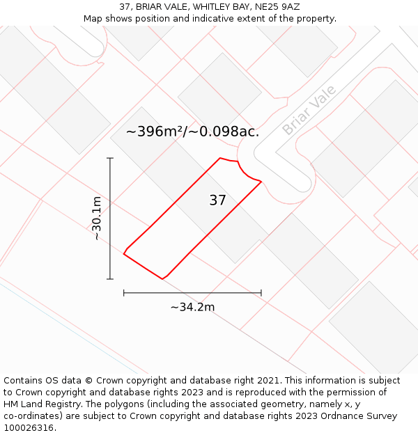 37, BRIAR VALE, WHITLEY BAY, NE25 9AZ: Plot and title map