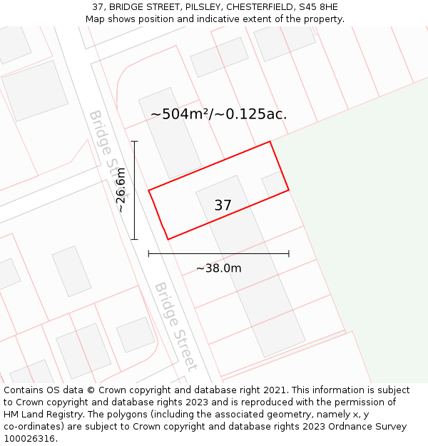 37, BRIDGE STREET, PILSLEY, CHESTERFIELD, S45 8HE: Plot and title map