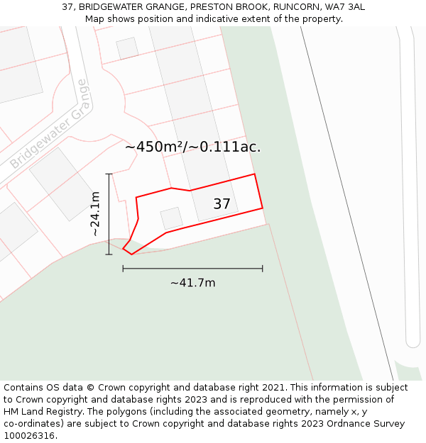 37, BRIDGEWATER GRANGE, PRESTON BROOK, RUNCORN, WA7 3AL: Plot and title map