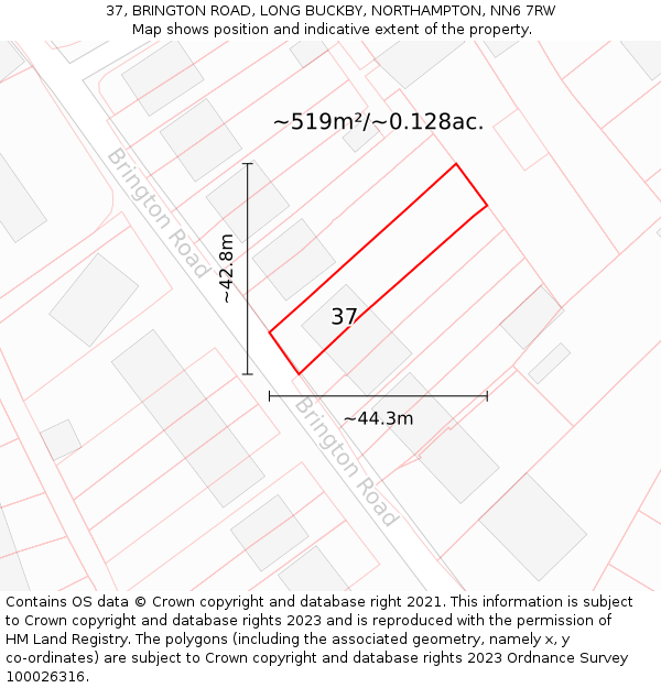 37, BRINGTON ROAD, LONG BUCKBY, NORTHAMPTON, NN6 7RW: Plot and title map