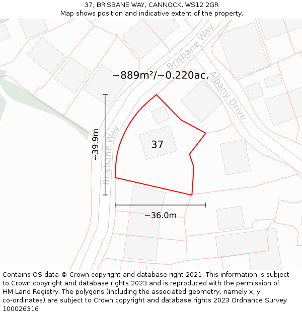 37, BRISBANE WAY, CANNOCK, WS12 2GR: Plot and title map