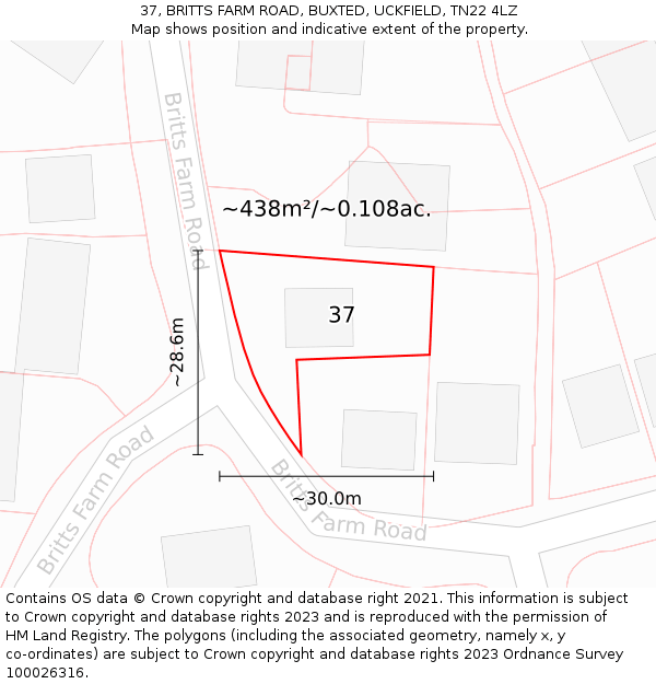 37, BRITTS FARM ROAD, BUXTED, UCKFIELD, TN22 4LZ: Plot and title map