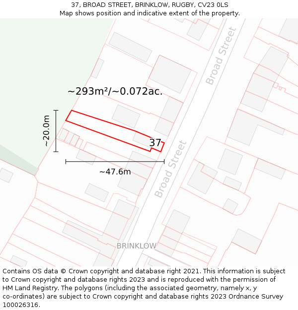 37, BROAD STREET, BRINKLOW, RUGBY, CV23 0LS: Plot and title map