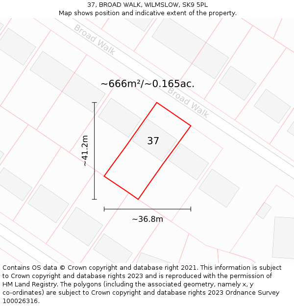 37, BROAD WALK, WILMSLOW, SK9 5PL: Plot and title map