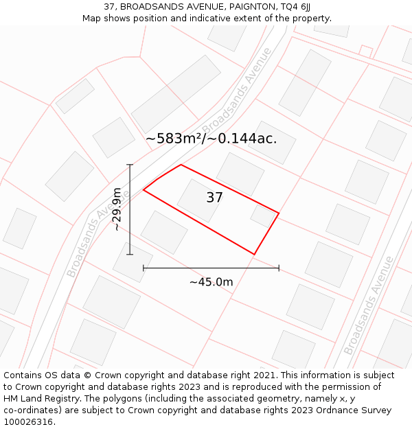 37, BROADSANDS AVENUE, PAIGNTON, TQ4 6JJ: Plot and title map