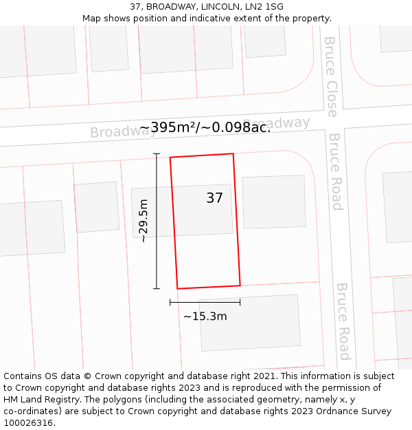 37, BROADWAY, LINCOLN, LN2 1SG: Plot and title map