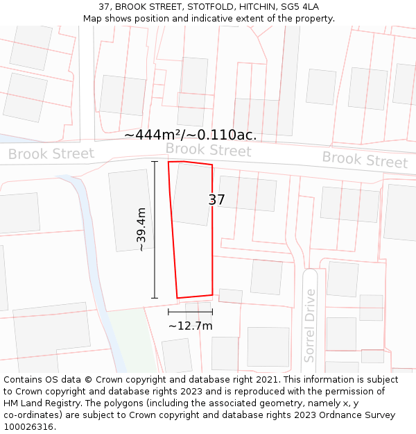 37, BROOK STREET, STOTFOLD, HITCHIN, SG5 4LA: Plot and title map